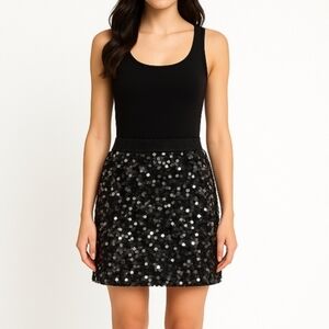 💙 Magic Sequined Skirt Black Gray Elastic Waist Lined Size M